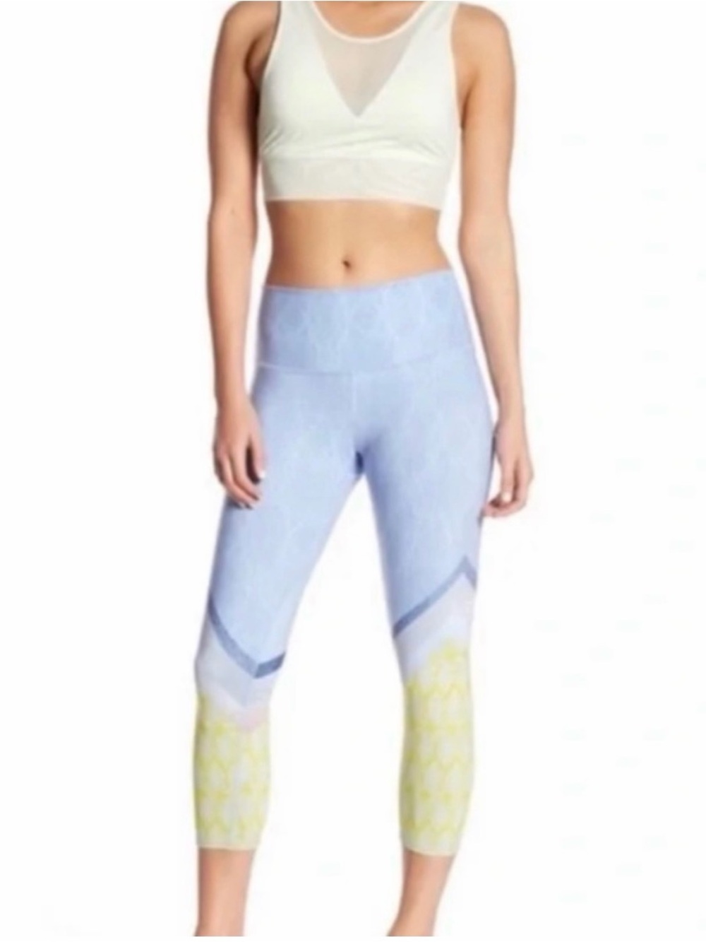 ALO Yoga Lavender Leggings with Yellow and Navy Chevron Accents - Picture 5 of 5